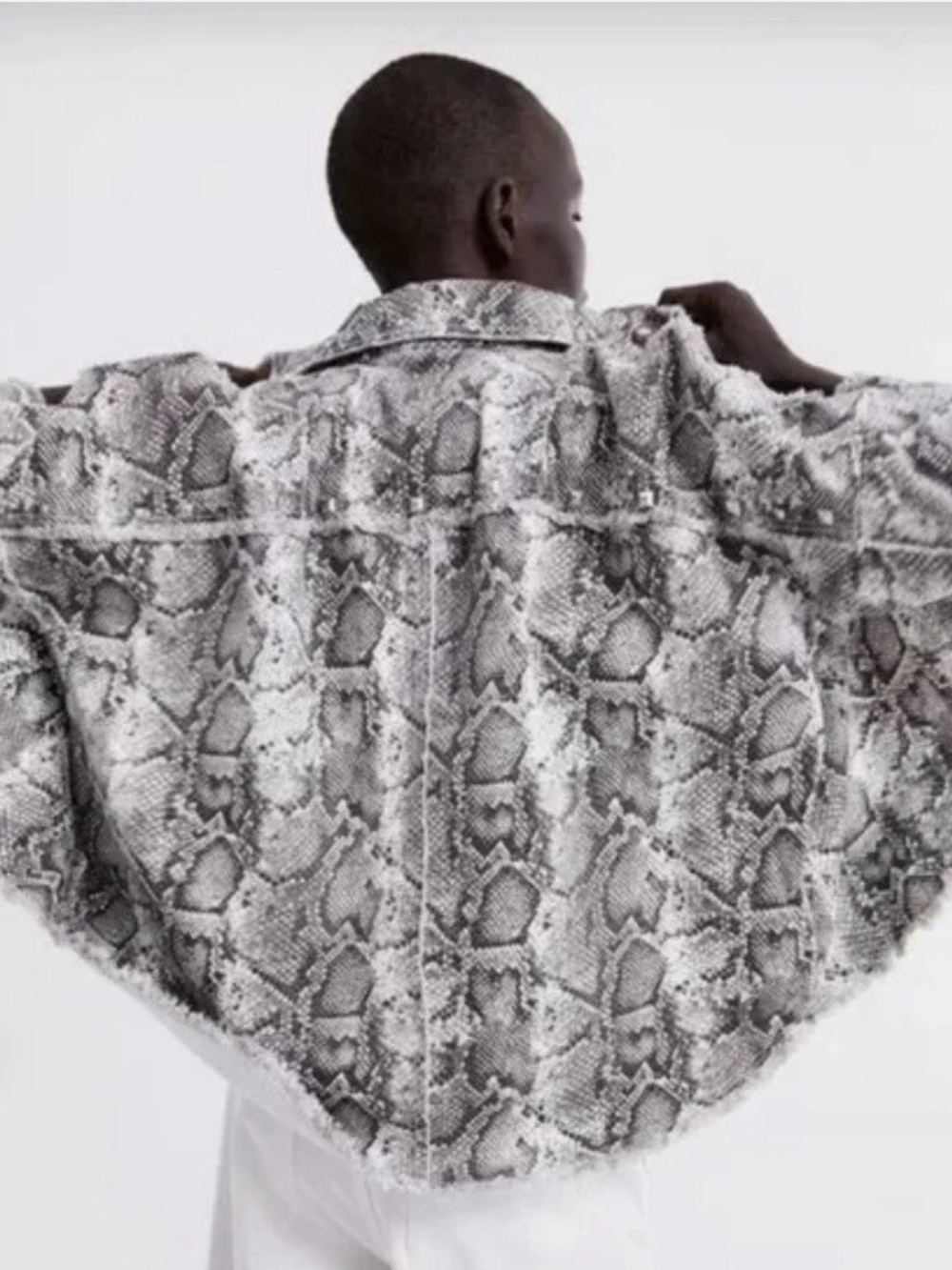 Zara Gray Snake-Print Button-Down Shirt Jacket